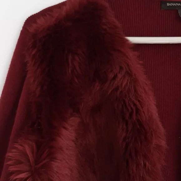 Wine color faux fur open front sweater - Picture 2 of 9